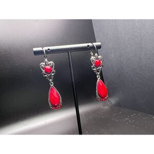 Red Scroll Drop Earrings